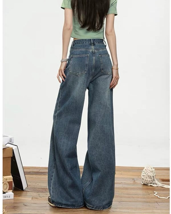 Wide-Leg Plaid Detail Jeans