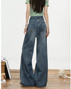 Wide-Leg Plaid Detail Jeans