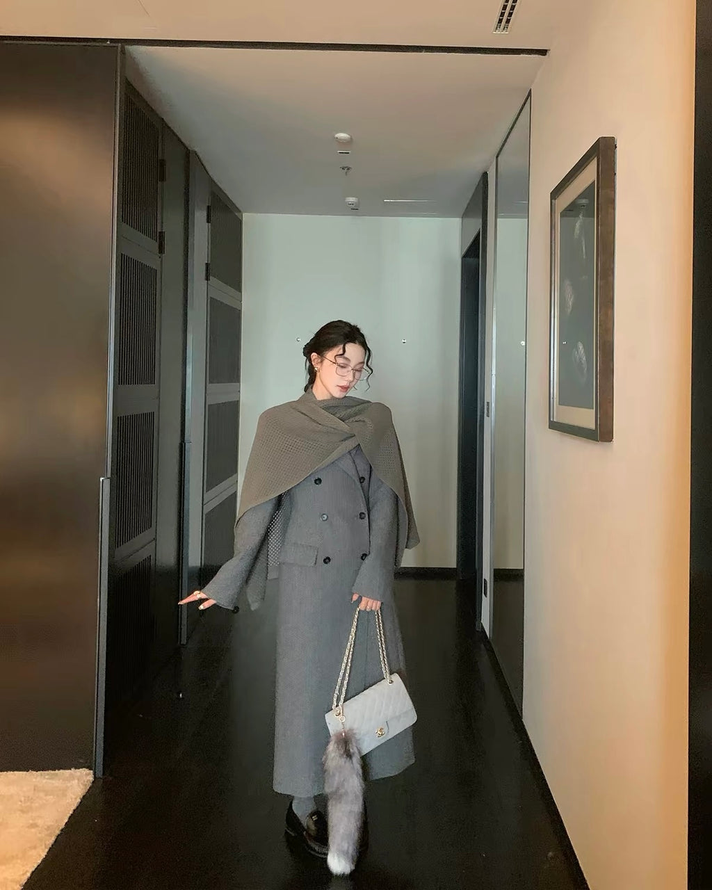Double-Breasted Wool Blend Long Coat