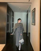 Double-Breasted Wool Blend Long Coat