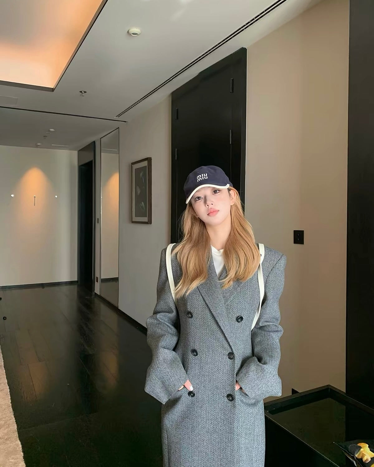 Double-Breasted Wool Blend Long Coat