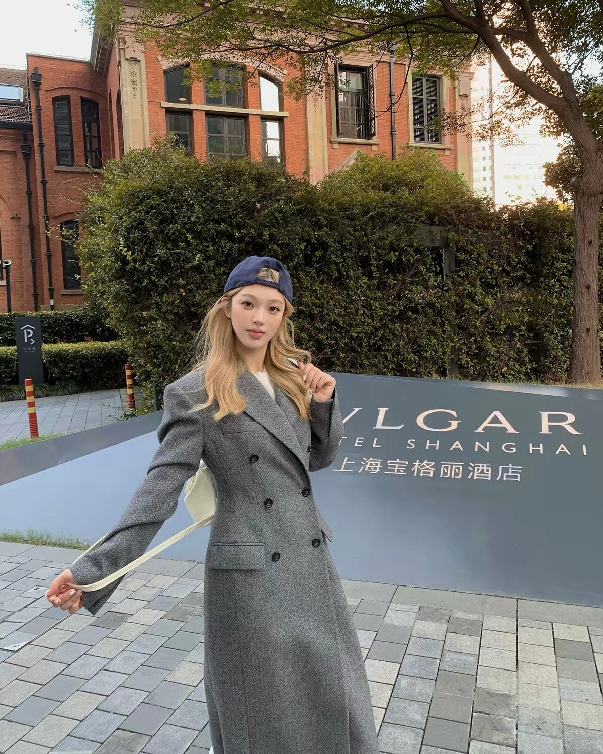 Double-Breasted Wool Blend Long Coat