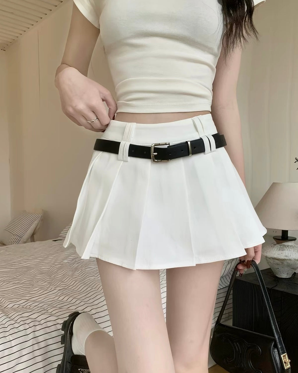 Pleated Mini Skirt with Belt