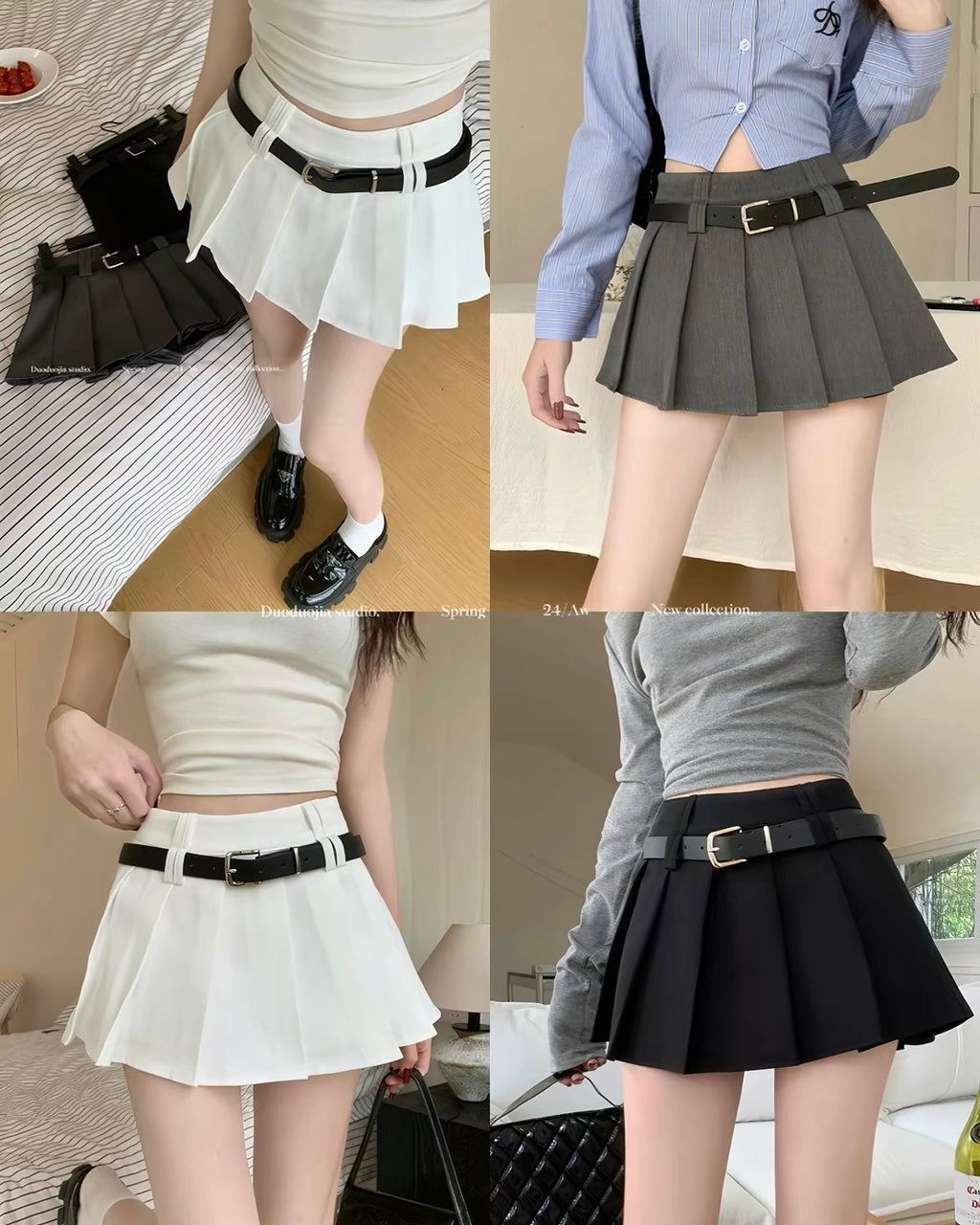 Pleated Mini Skirt with Belt