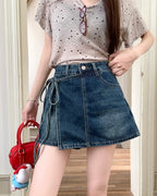 🎀 Ribbon wrap denim skort