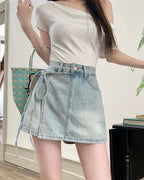 🎀 Ribbon wrap denim skort