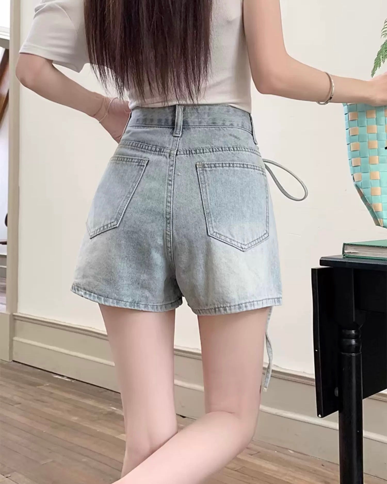 🎀 Ribbon wrap denim skort