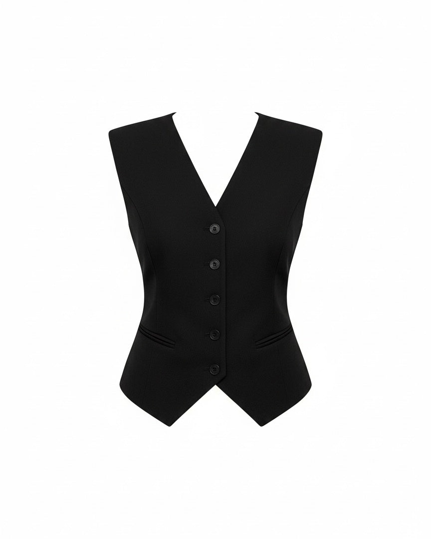 Tailored V-Neck Button Vest