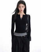 Fitted Zip-Up Long-Sleeve Top