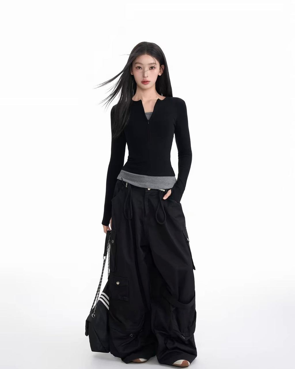 Fitted Zip-Up Long-Sleeve Top