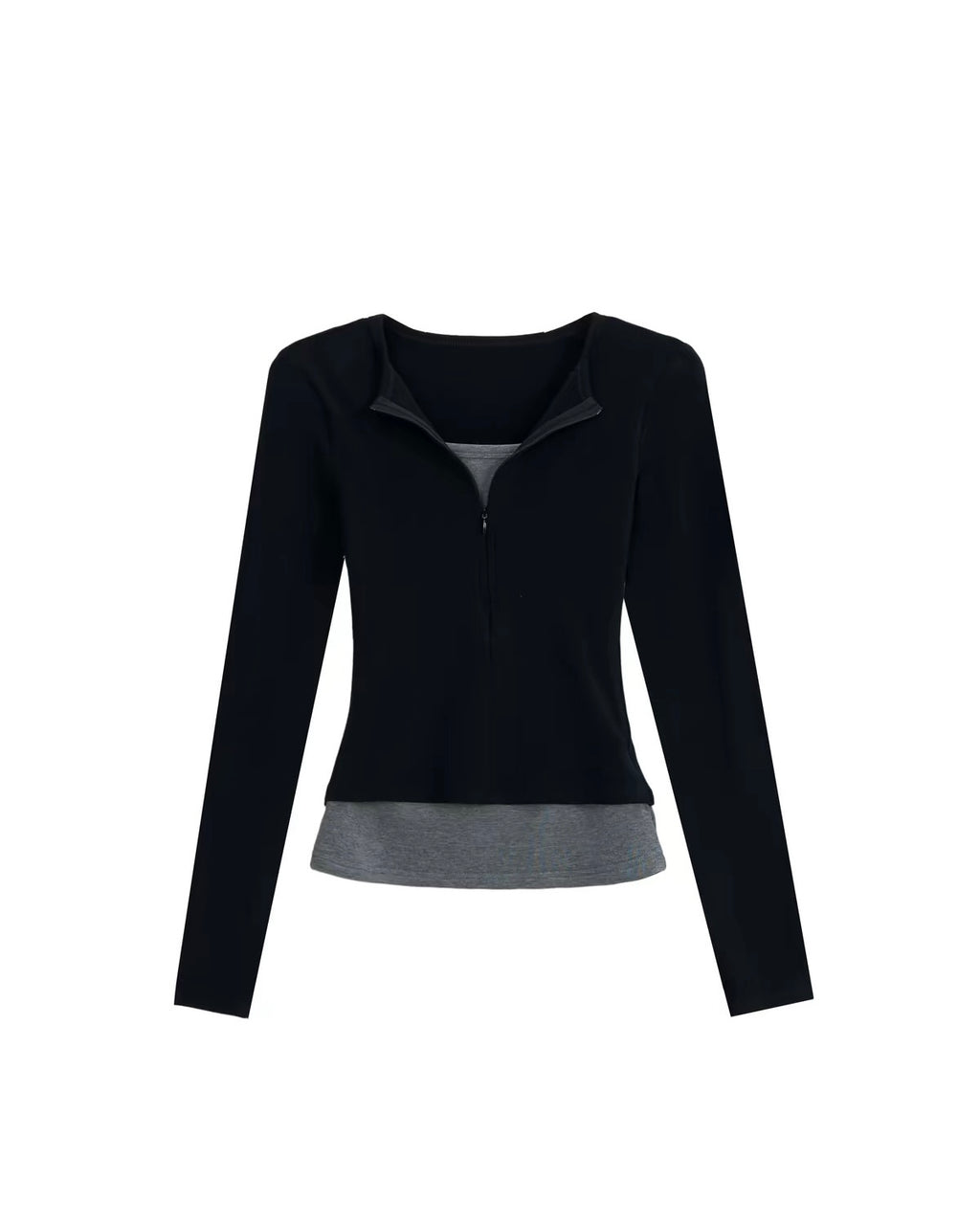 Fitted Zip-Up Long-Sleeve Top