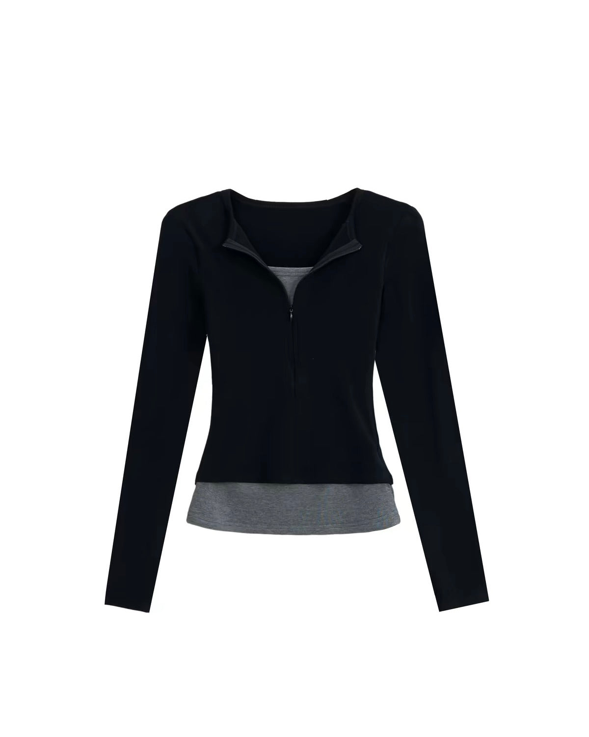 Fitted Zip-Up Long-Sleeve Top