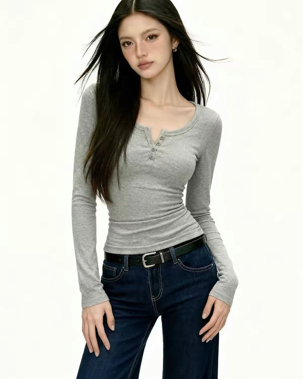Fitted Ribbed Long-Sleeve Top