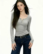 Fitted Ribbed Long-Sleeve Top