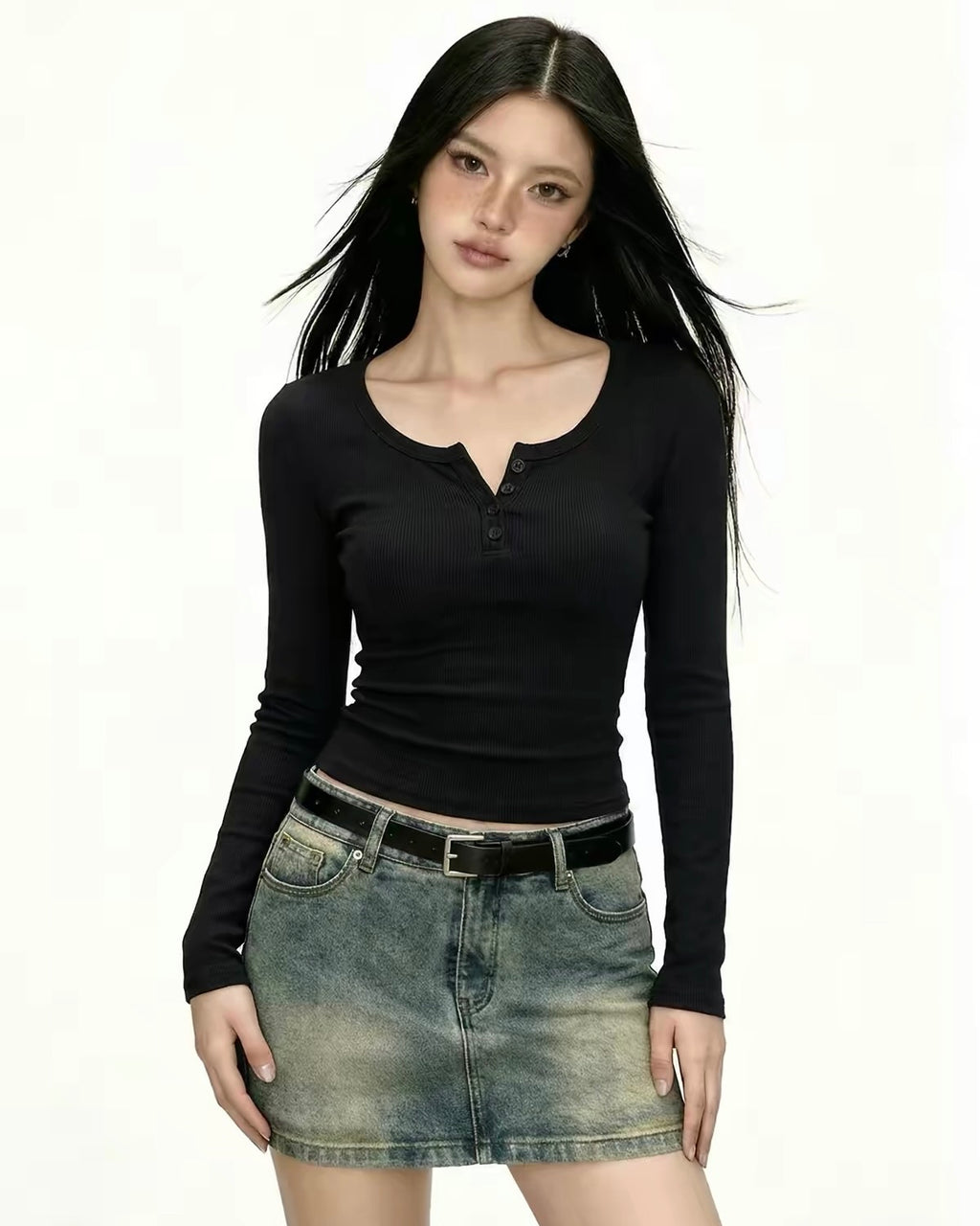 Fitted Ribbed Long-Sleeve Top