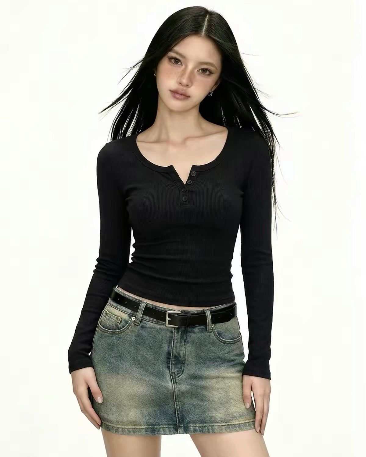 Fitted Ribbed Long-Sleeve Top