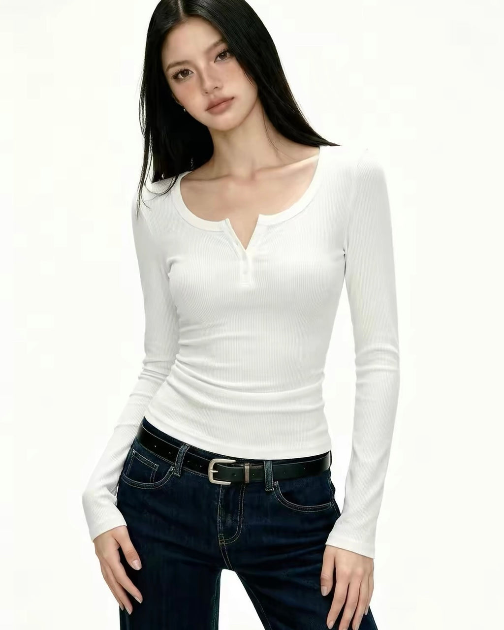 Fitted Ribbed Long-Sleeve Top