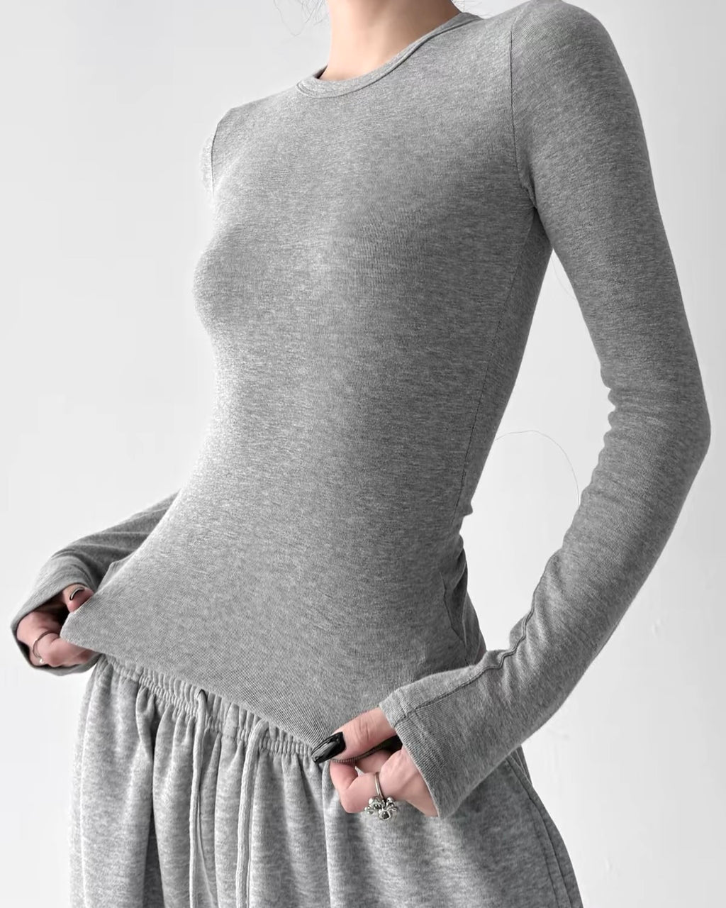 Fitted Long-Sleeve Basic Top