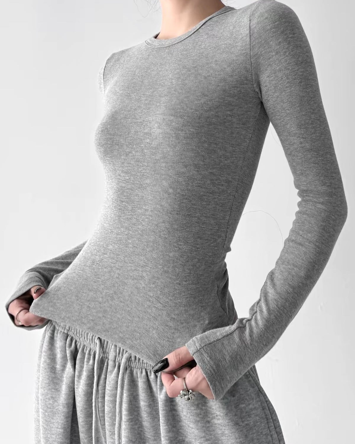 Fitted Long-Sleeve Basic Top