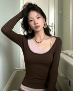 Layered Scoop Neck Long Sleeve Top