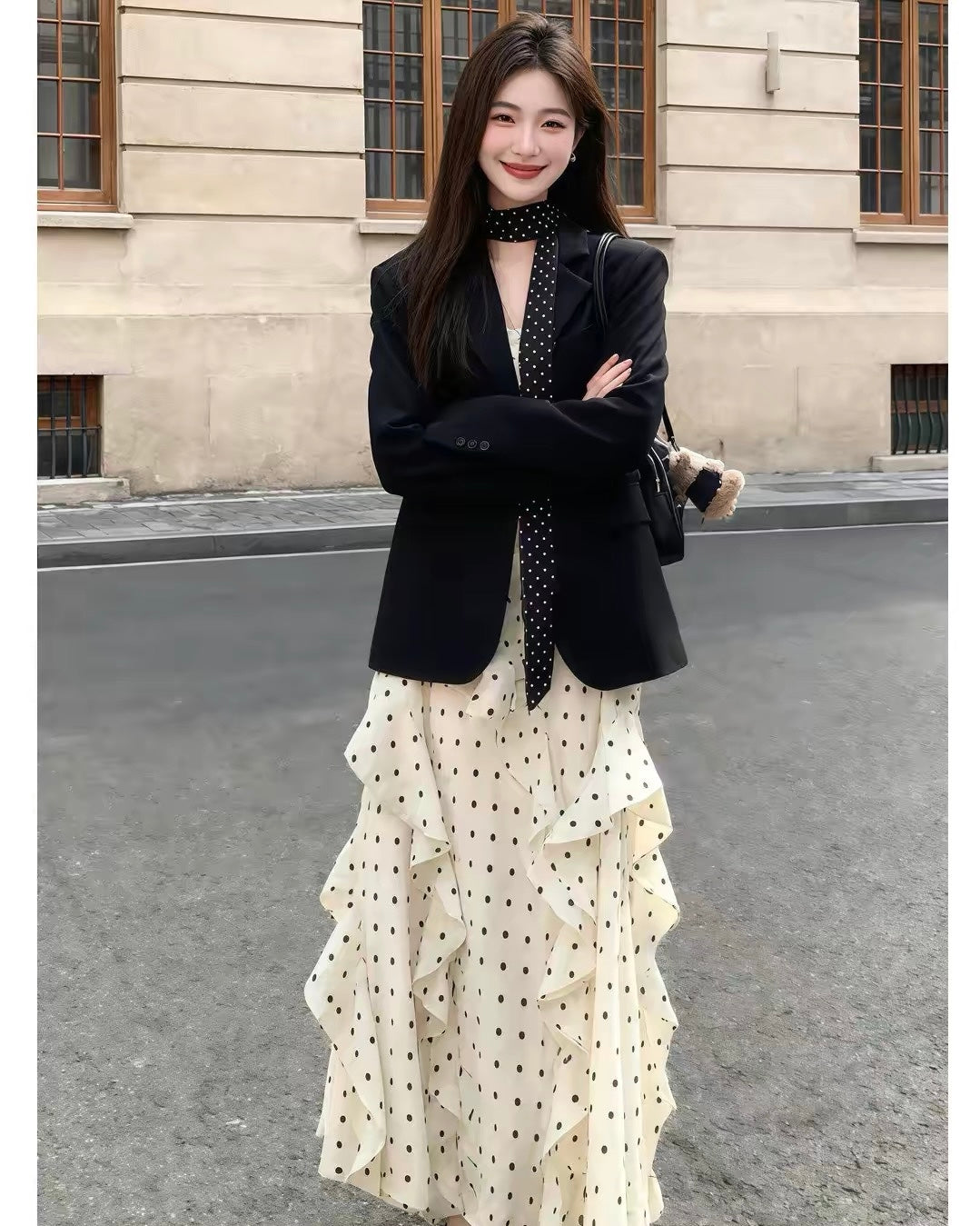 Polka Dot Scarf Blazer