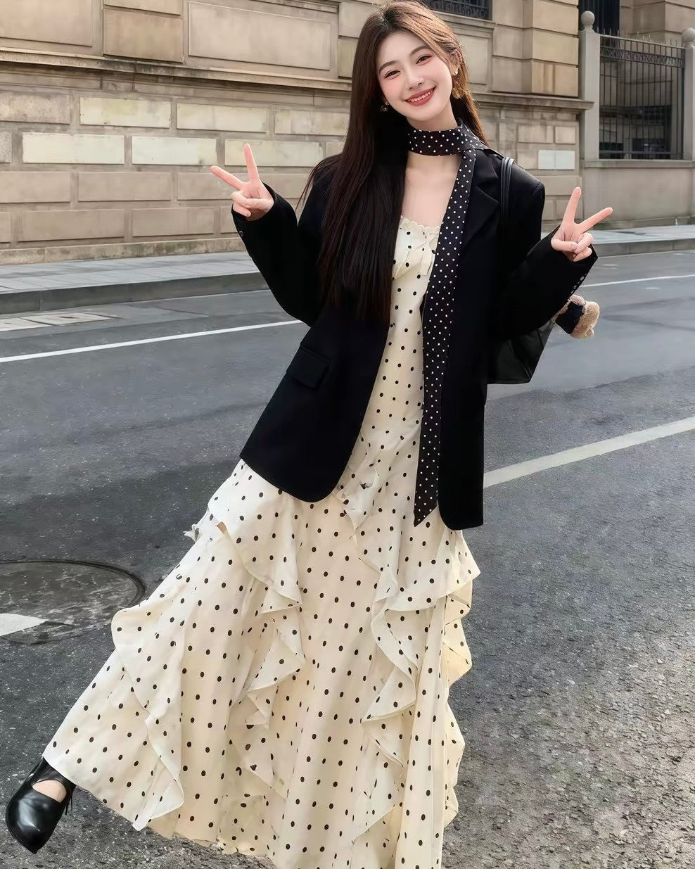 Polka Dot Scarf Blazer
