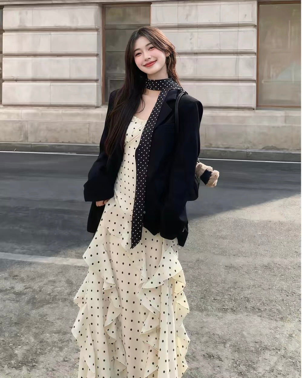 Polka Dot Scarf Blazer