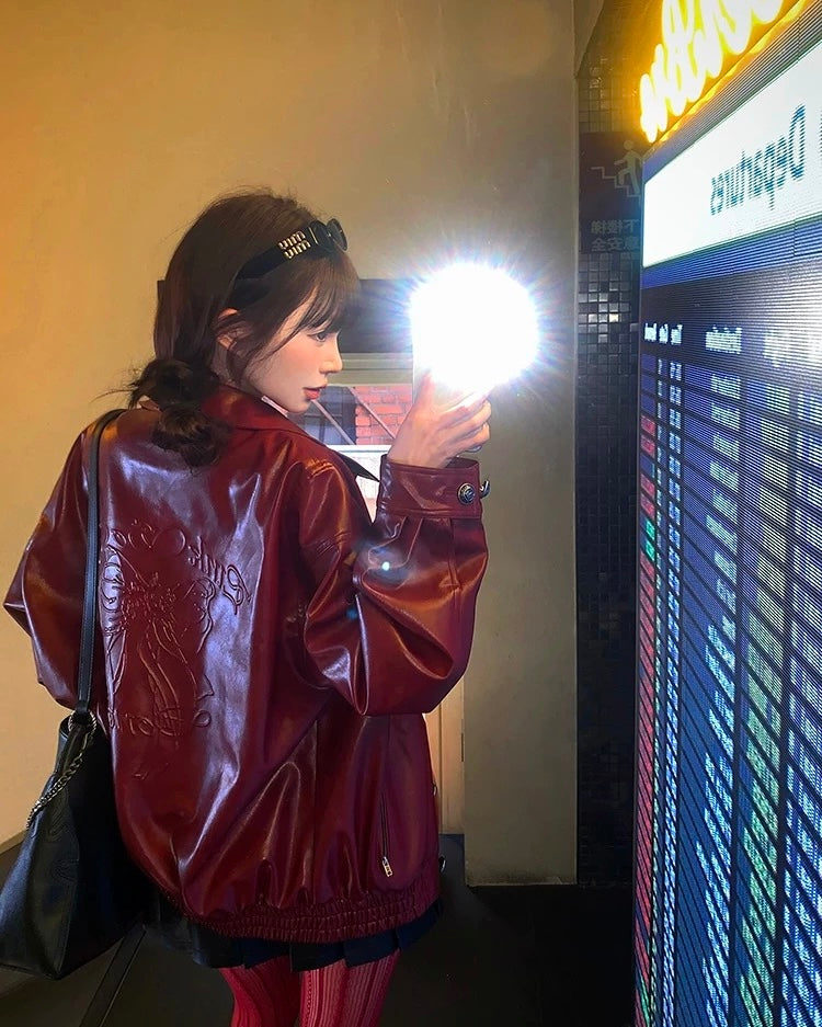 Vintage Wine Red Leather Jacket