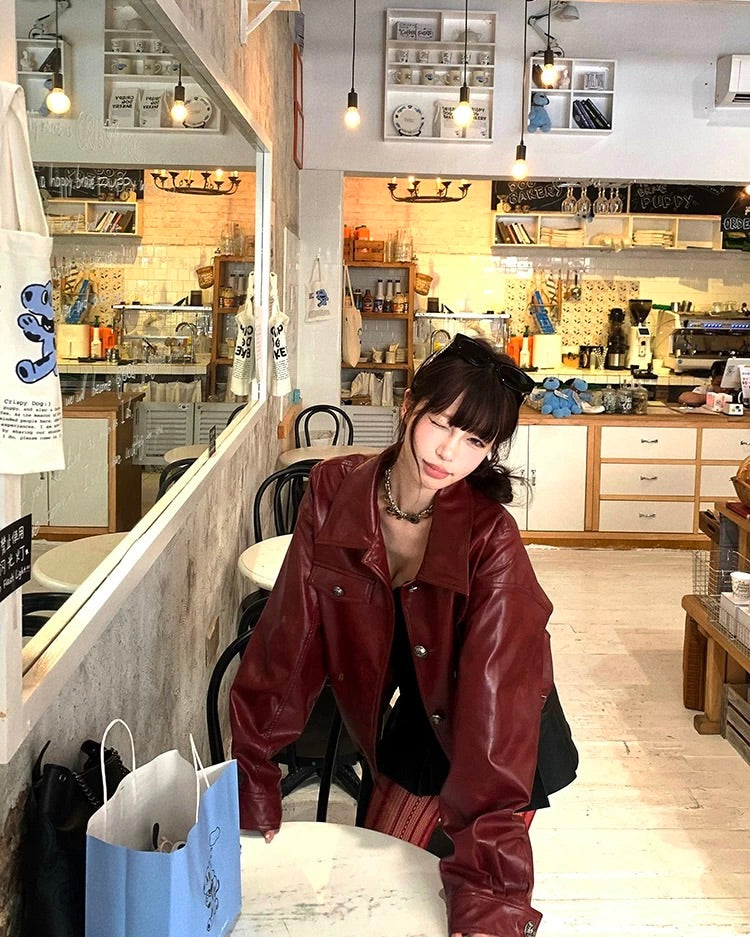 Vintage Wine Red Leather Jacket