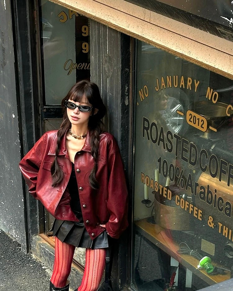 Vintage Wine Red Leather Jacket