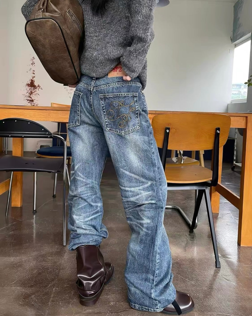 Vintage Washed Wide-Leg Jeans