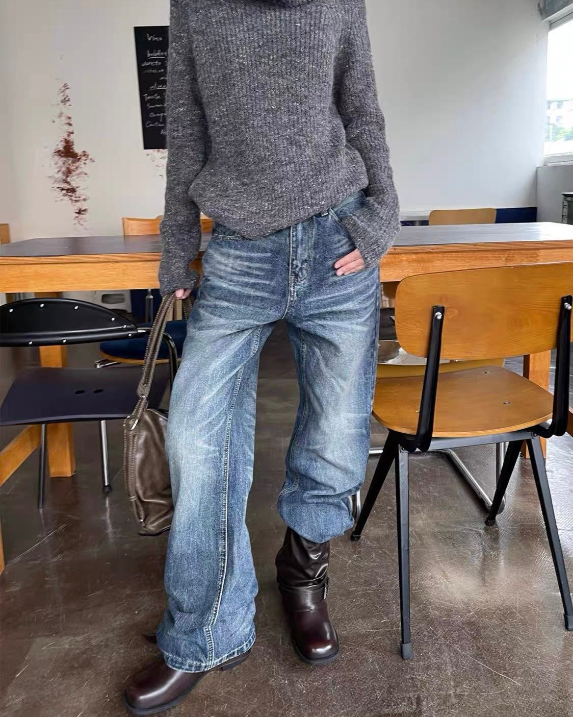 Vintage Washed Wide-Leg Jeans