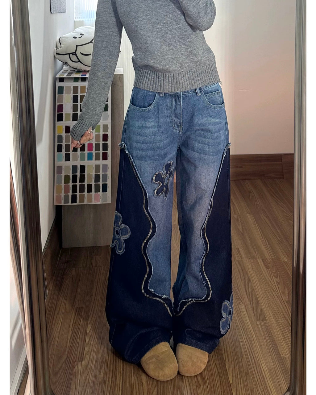 Flower Patchwork Baggy Jeans 🌼