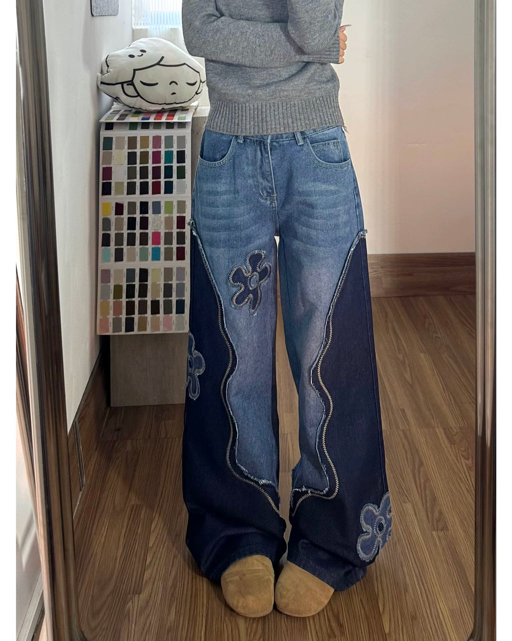 Flower Patchwork Baggy Jeans 🌼