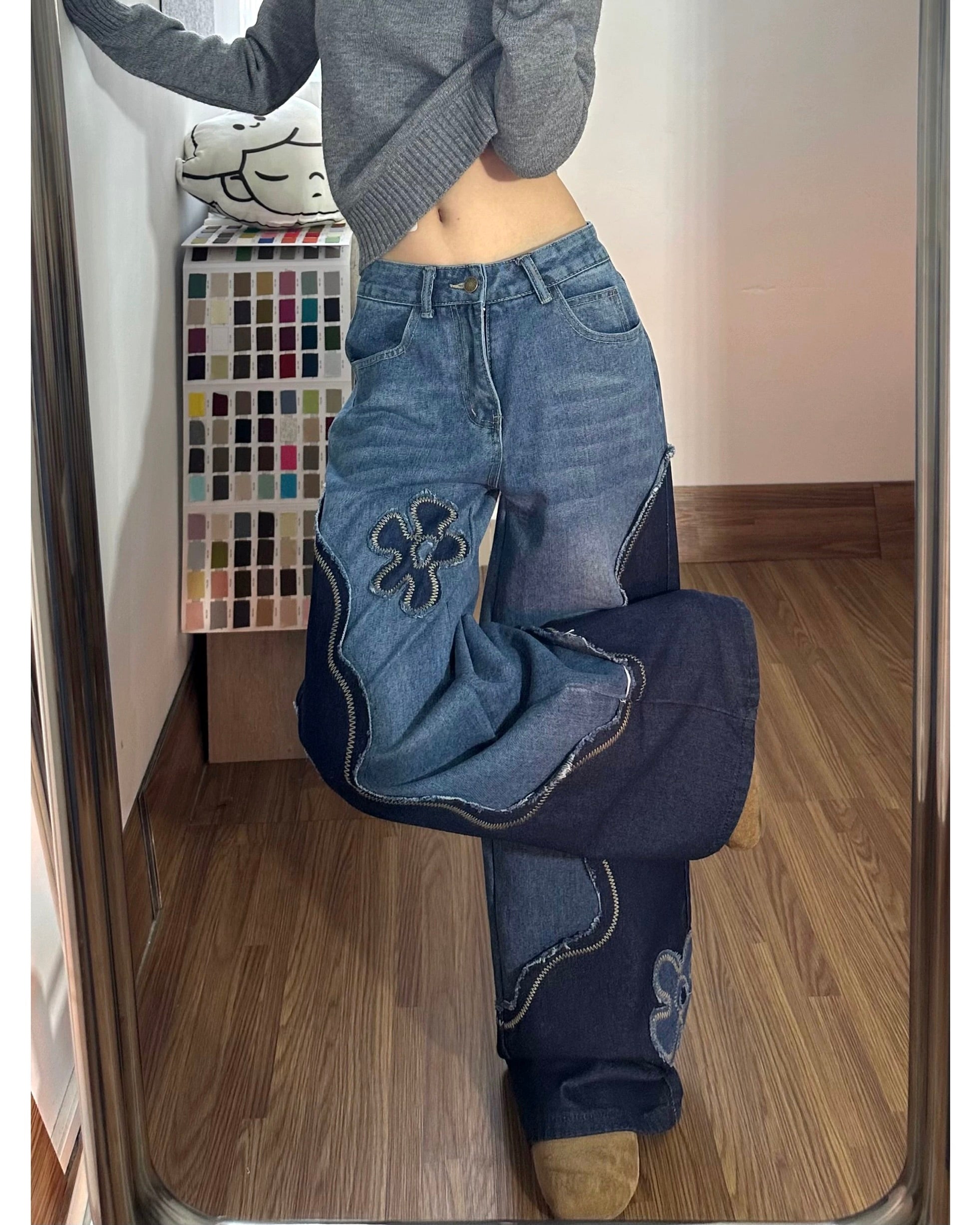 Flower Patchwork Baggy Jeans 🌼