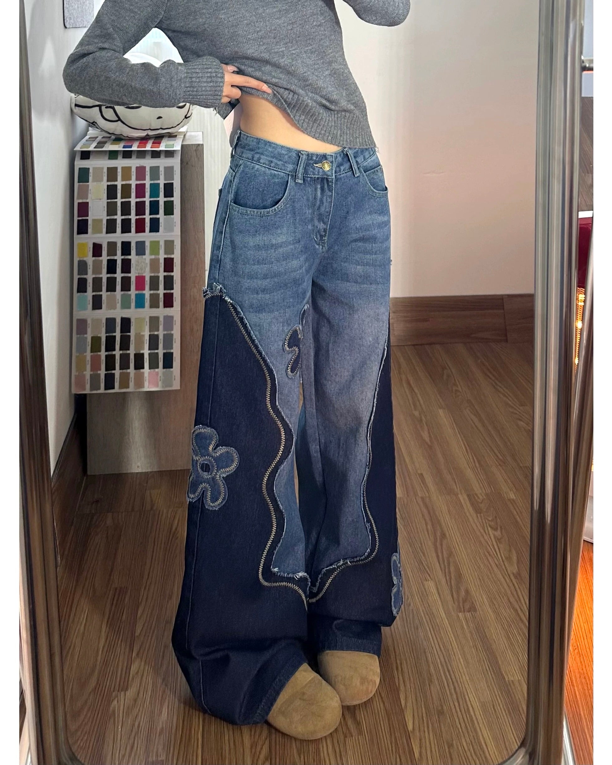 Flower Patchwork Baggy Jeans 🌼