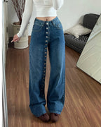 Side Button Wide Jeans 👖✨