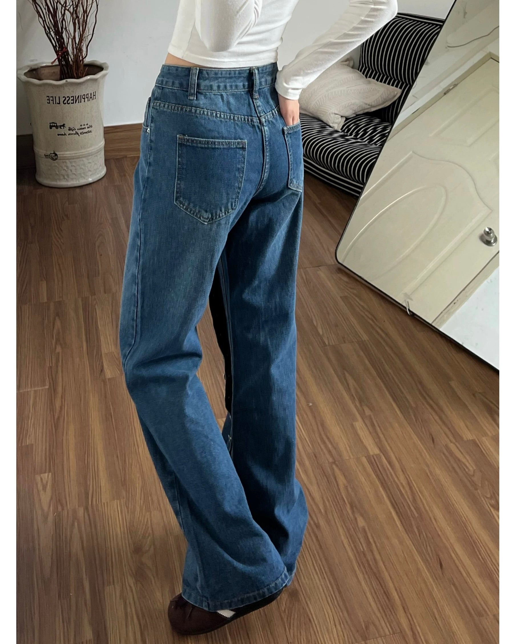 Side Button Wide Jeans 👖✨