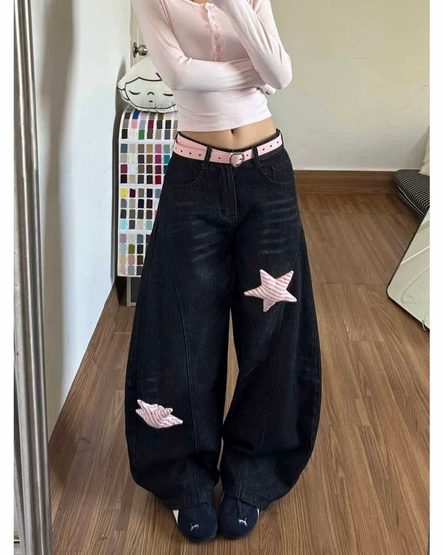 Pink Star Balloon Baggy Jeans 🎀⭐