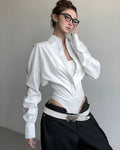 Satin Cropped Button-Up Shirt