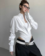 Satin Cropped Button-Up Shirt