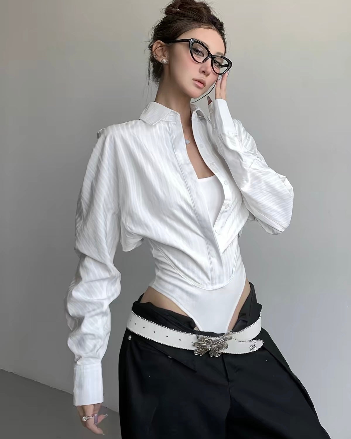 Satin Cropped Button-Up Shirt