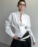Satin Cropped Button-Up Shirt