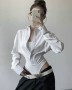 Satin Cropped Button-Up Shirt