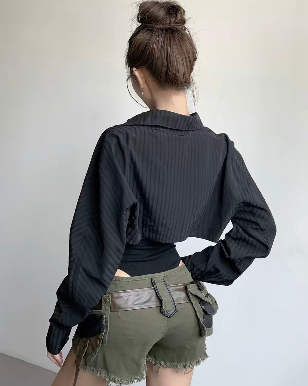 Satin Cropped Button-Up Shirt