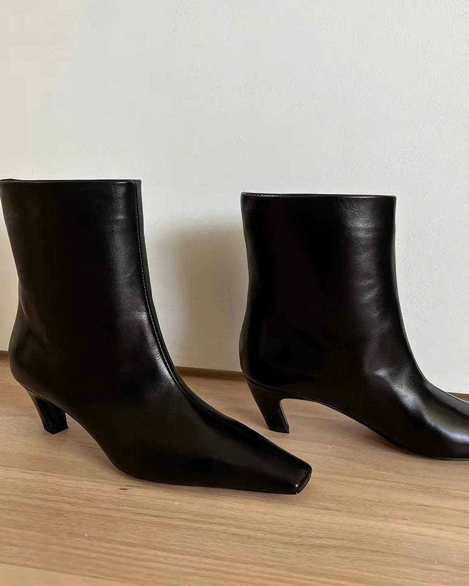 Sculpted Pointed-Toe Ankle Boots
