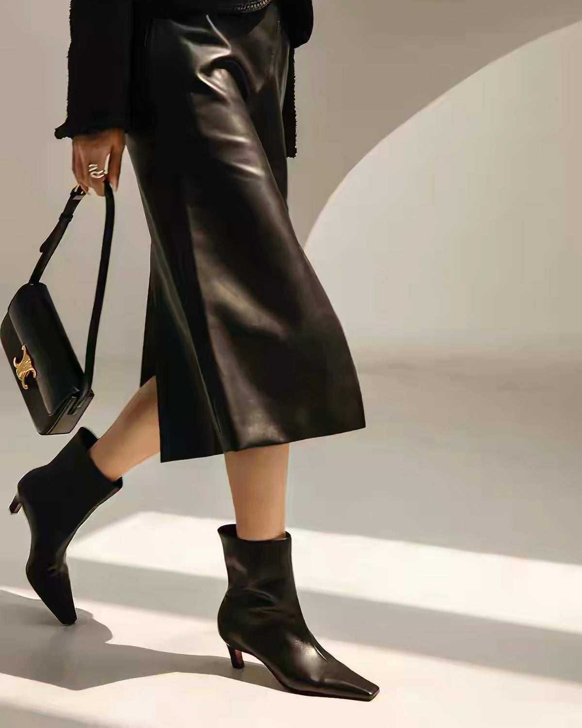 Sculpted Pointed-Toe Ankle Boots