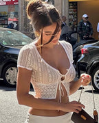 Lace Tie-Front Crop Top 🤍