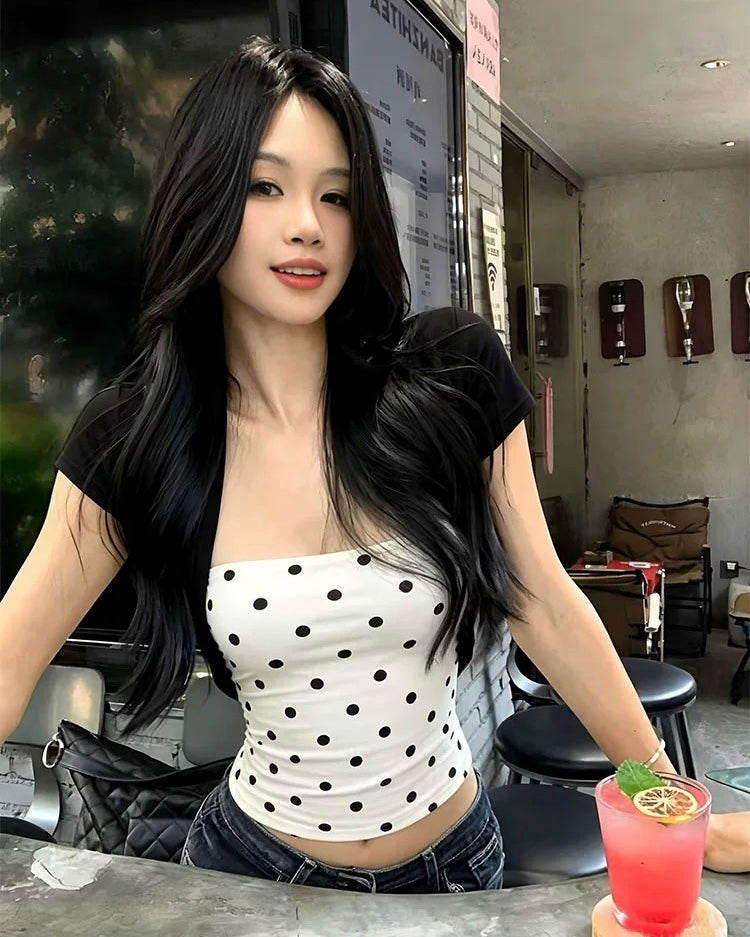Polka Dot Tube Top 🤍🖤