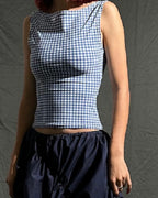 Blue Gingham Backless Top 💙🎀